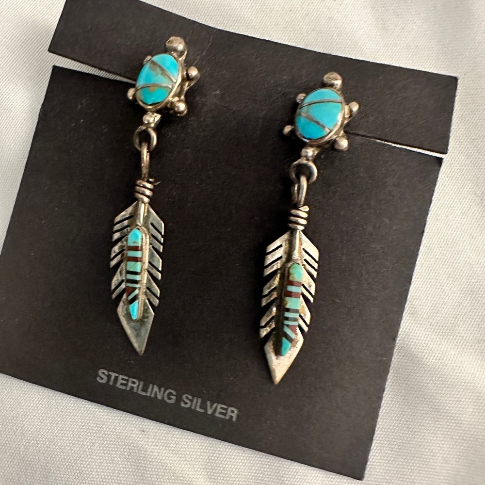 Earrings sterling silver and turquoise authentic Navajo jewelry